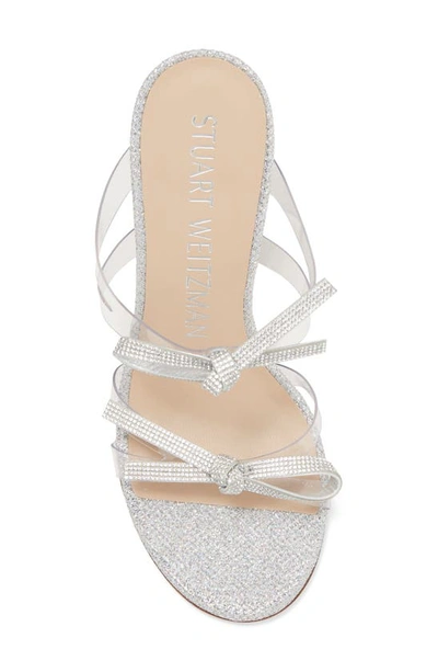 Stuart Weitzman Bow 100 Slide Sandal In Clear/ Silver