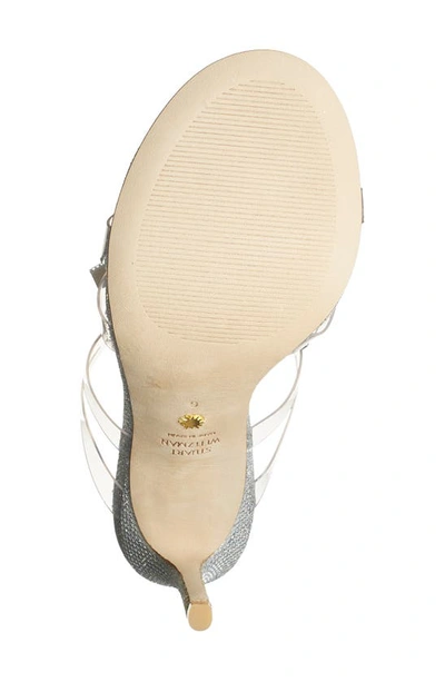 Stuart Weitzman Bow 100 Slide Sandal In Clear/ Silver