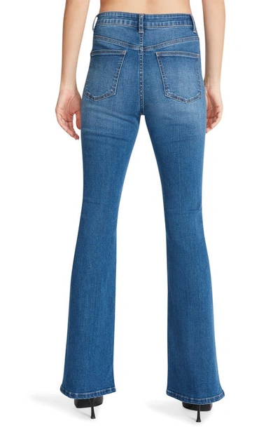Steve Madden Elia Front Slit High Rise Flare Jeans In Medium Blue In Medium Blue