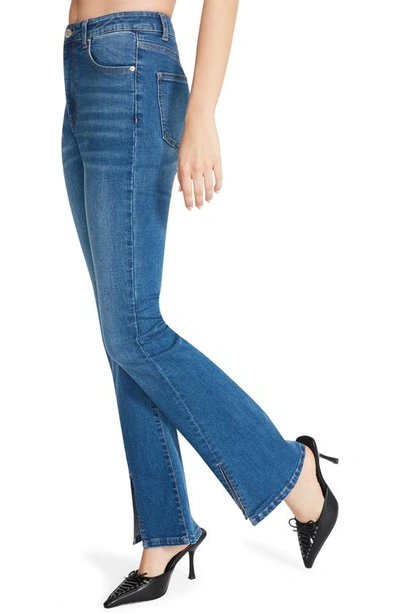 Steve Madden Elia Front Slit High Rise Flare Jeans In Medium Blue In Medium Blue