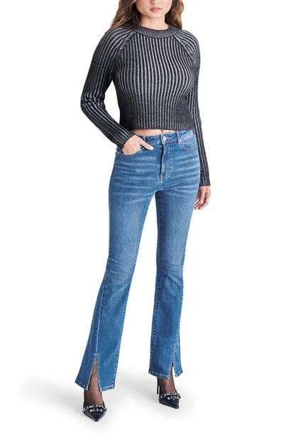 Steve Madden Elia Front Slit High Rise Flare Jeans In Medium Blue In Medium Blue