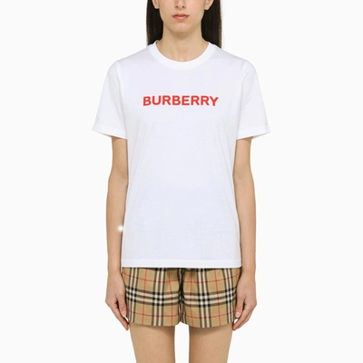 Shop Burberry White/red Crew-neck T-shirt
