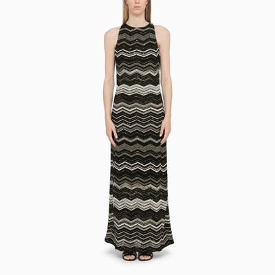 Shop Missoni Black Knitted Long Dress In Multicolor