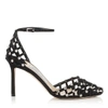 JIMMY CHOO DAVINIA 85 Black Suede Pointy Toe Shoe Sandals with Crystal Studs