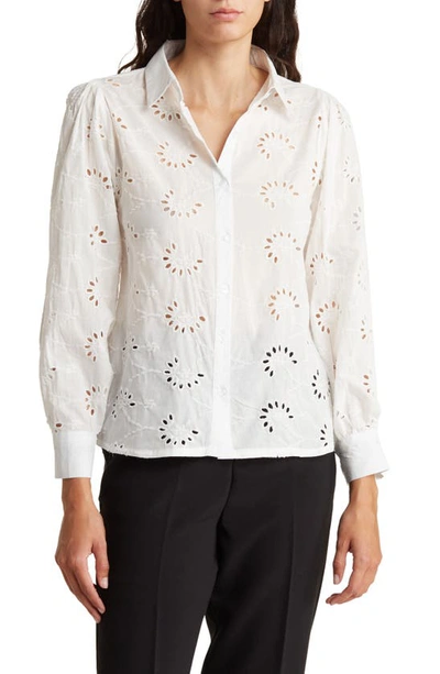 Shop Liv Los Angeles Embroidered Cotton Eyelet Button-up Shirt In White