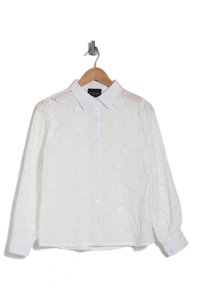 Shop Liv Los Angeles Embroidered Cotton Eyelet Button-up Shirt In White