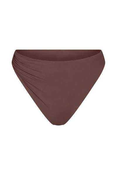 Shop Anemos Draped Asymmetric Midi Bikini Bottom In Moka