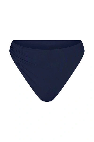 Shop Anemos Draped Asymmetric Midi Bikini Bottom In Navy