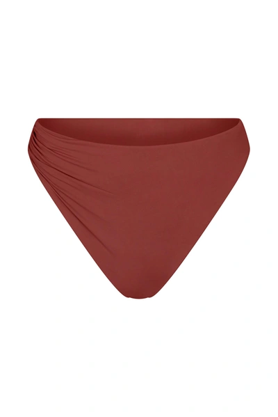 Shop Anemos Draped Asymmetric Midi Bikini Bottom In Umber
