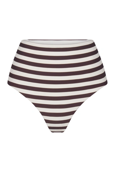 Shop Anemos The High-waist Bikini Bottom In Espresso Even Stripes In Xs