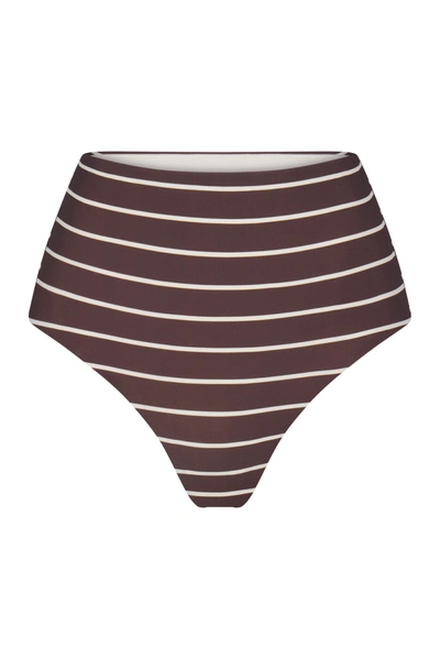 Shop Anemos The High-waist Bikini Bottom In Espresso Odd Stripes