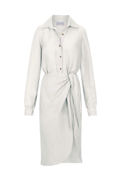 Shop Anemos L.a. Button Down Asymmetric Wrap Midi Dress In Cupro Linen Blend In White