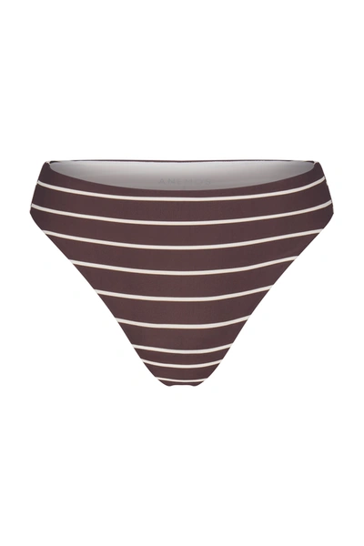 Shop Anemos Midi High-cut Bikini Bottom In Espresso Odd Stripes