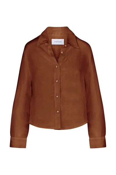 Shop Anemos Phillips Long Sleeve Button-down Shirt In Linen Cupro In Tawny