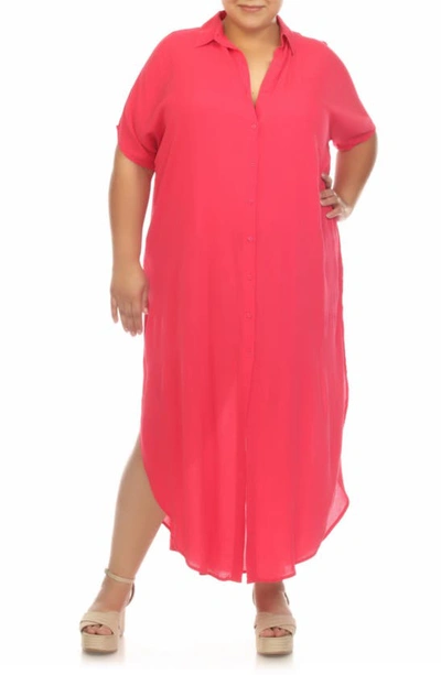 Shop Boho Me Maxi Shirtdress In Raspberry