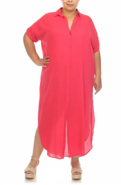 Shop Boho Me Maxi Shirtdress In Raspberry