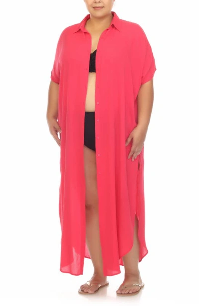 Boho Me Maxi Shirtdress In Raspberry