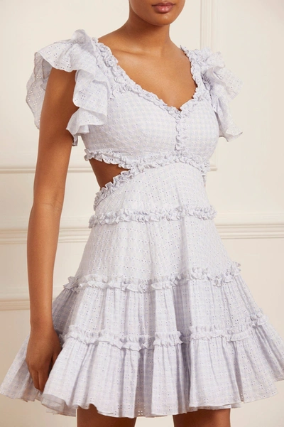 Needle & Thread Needle And Thread Womens Cornflower Blue Broderie-pattern Gingham-print Cotton-blend Mini Dress In Blue