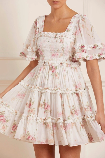 Shop Needle & Thread Trailing Blooms Chiffon Smocked Micro Mini Dress In Multi
