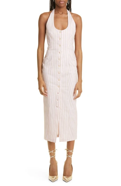 Shop Miaou Salem Stripe Halter Midi Dress In Pink Pinstripe