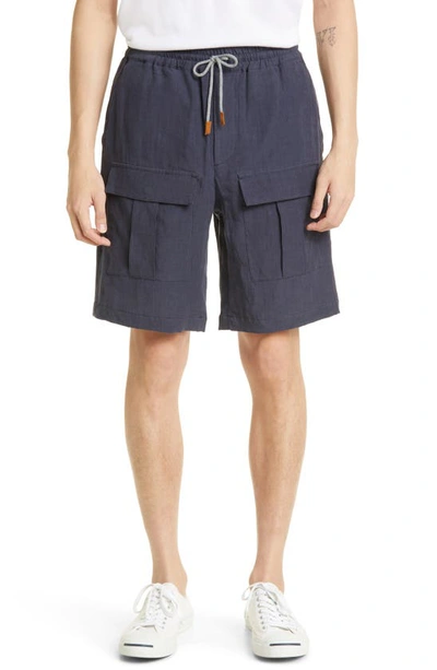 Shop Eleventy Linen Cargo Bermuda Shorts In Blue
