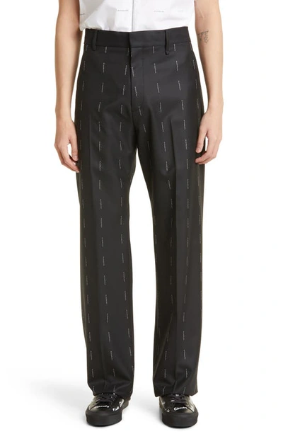 Shop Givenchy Logo Stripe Wool Straight Leg Pants In Black
