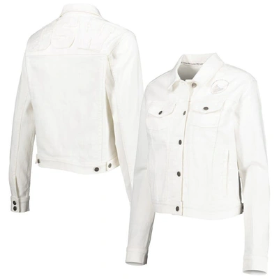 Shop Lusso White Golden State Warriors Swarovski Crystal & Distressed Button-up Denim Jacket