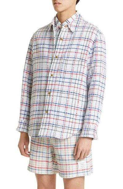Shop Thom Browne Gingham Jacquard Tweed Snap-up Shirt Jacket In Blue Seasonal Multi