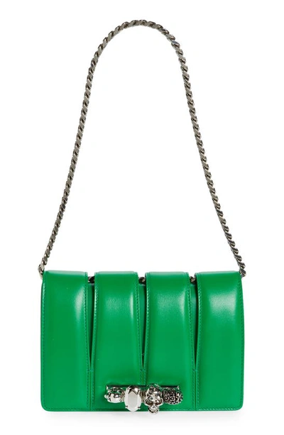 Shop Alexander Mcqueen Slash Cutout Knuckle Calfskin Shoulder Bag In 3510 Bright Green