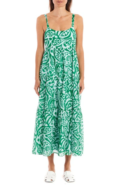 Shop La Ligne Melisa Floral Cotton & Silk Sundress In Pale Blue/ Kellygreen