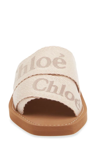 Chloé Beige Linen Woody Slippers In Blushy Beige