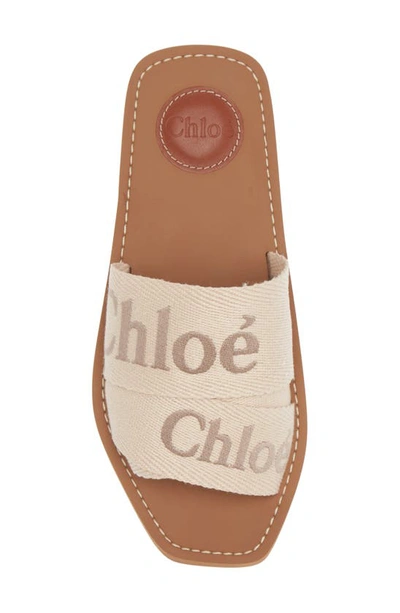 Chloé Beige Linen Woody Slippers In Blushy Beige