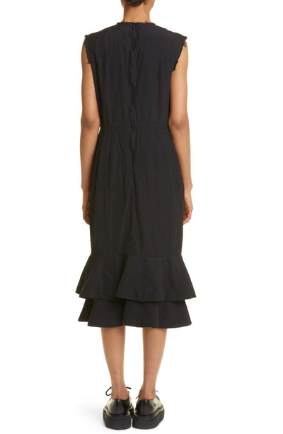 Shop Comme Des Garçons Double Ruffle Sleeveless Woven Dress In Black