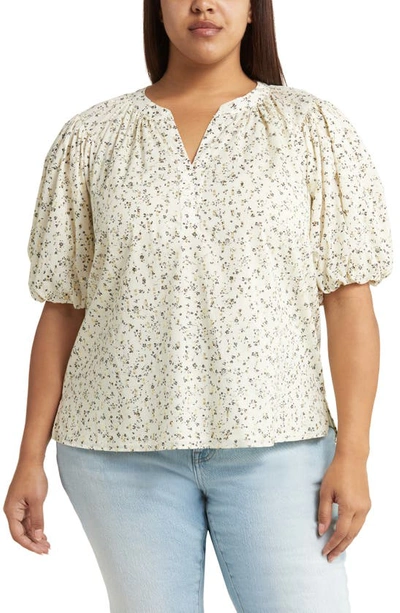 Shop Vince Camuto Floral Print Metallic Puff Sleeve Blouse In Birch