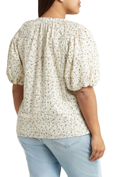 Shop Vince Camuto Floral Print Metallic Puff Sleeve Blouse In Birch