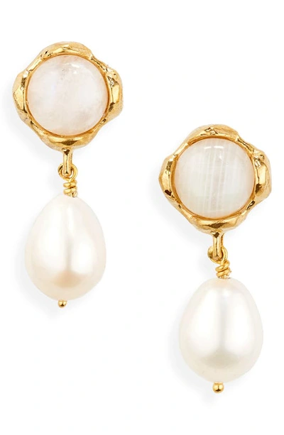 Shop Alighieri The Moonlight Capture Moonstone & Pearl Drop Earrings In 24 Gold