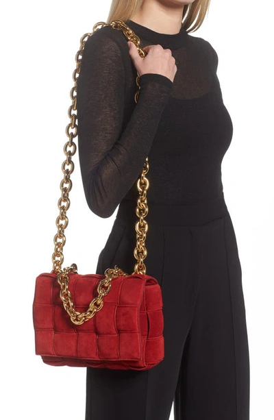 Shop Bottega Veneta Chain Cassette Suede Crossbody Bag In Dark Red Gold