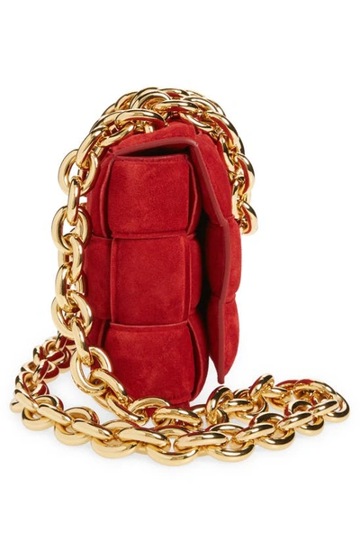 Shop Bottega Veneta Chain Cassette Suede Crossbody Bag In Dark Red Gold