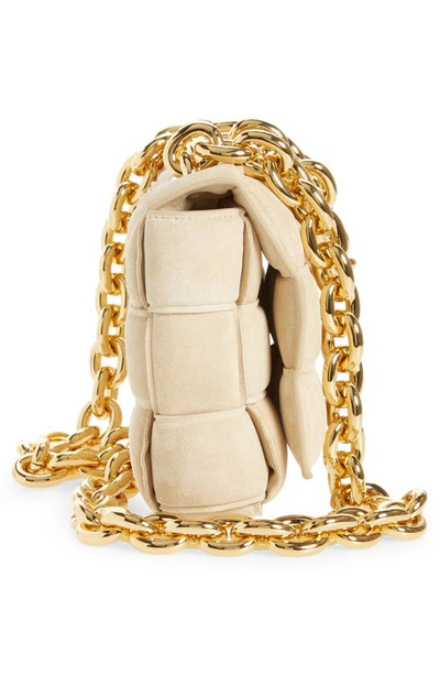 Shop Bottega Veneta Chain Cassette Suede Crossbody Bag In Porridge Gold
