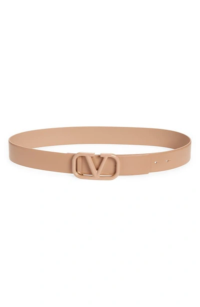 Shop Valentino Vlogo Buckle Signature Leather Belt In Gf9 Rose Cannelle