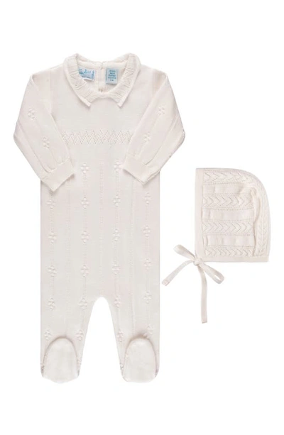 Feltman Brothers Pompom Pointelle Stitch Footie & Hat In Ivory