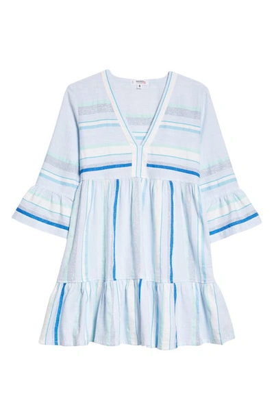 Shop Lemlem Ruki Stripe Flutter Sleeve Cotton Blend Dress In Silver Sky