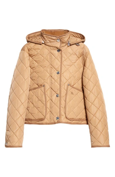 Shop Burberry Humbie Diamond Quilted Nylon Hooded Jacket In Archive Beige