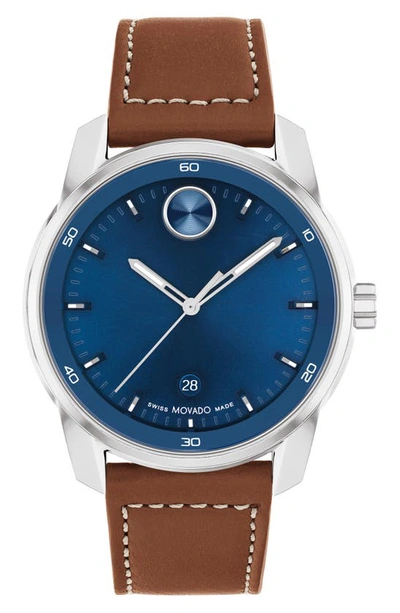 Shop Movado Bold Verso Leather Strap Watch, 42mm In Blue
