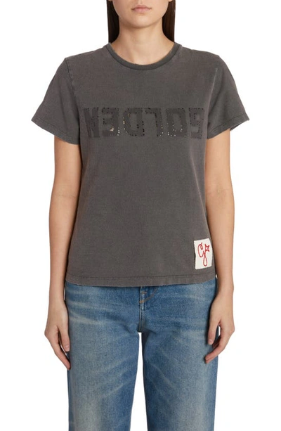 Golden Goose Distressed Crewneck Logo T-shirt In Anthracite