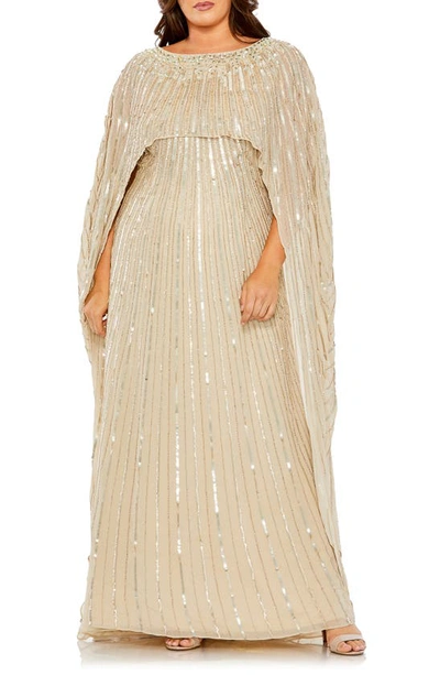 Shop Fabulouss By Mac Duggal Sequin Long Sleeve Cape Overlay Gown In Champagne