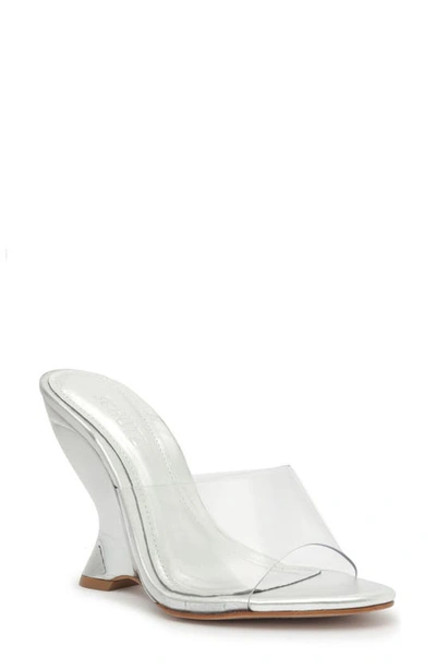 Shop Schutz Aprill Wedge Slide Sandal In Transparent/ Silver