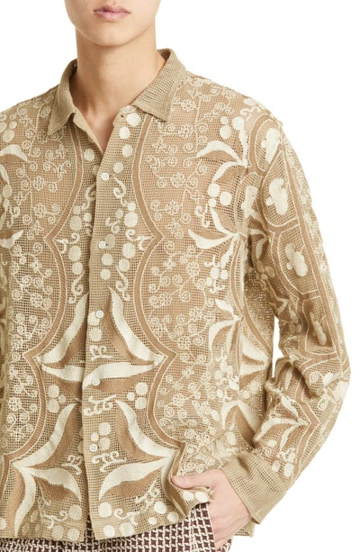 Shop Bode Filet Filigree Embroidered Mesh Button-up Shirt In Ecru Multi
