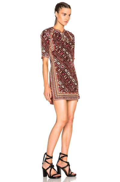 Shop Isabel Marant Tacey Embroidered Printed Silk Dress In Burgundy