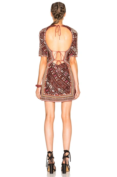 Shop Isabel Marant Tacey Embroidered Printed Silk Dress In Burgundy